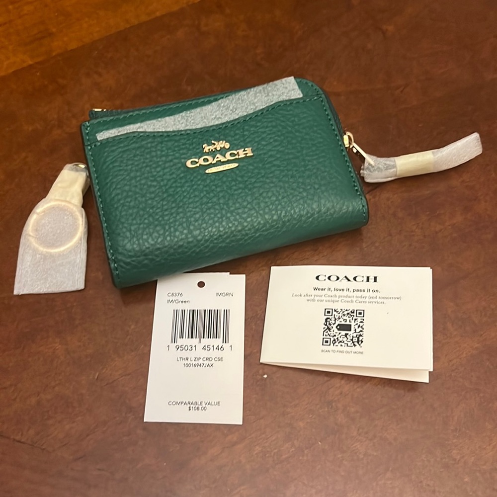 Coach Keychain Zip Wallet Green Gold